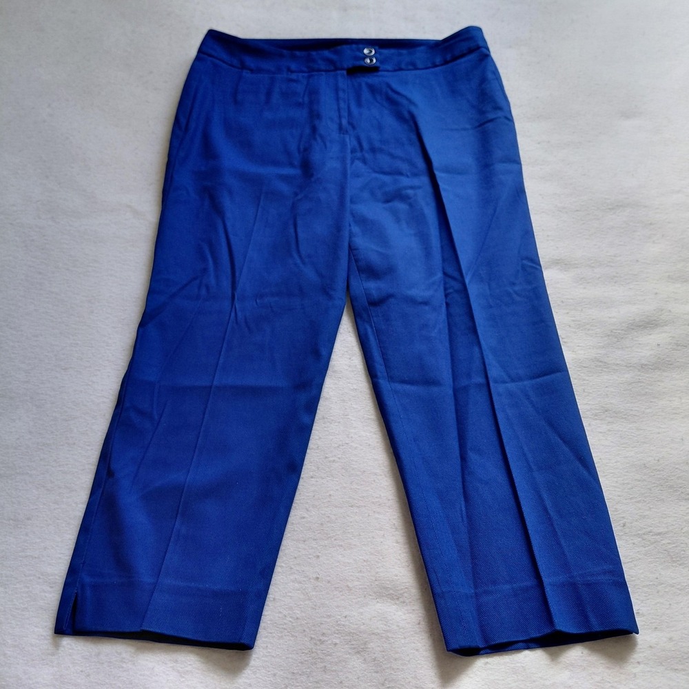 Talbots Heritage Straight Leg Pants Women 14 Royal Blue Stretch Trouser Career